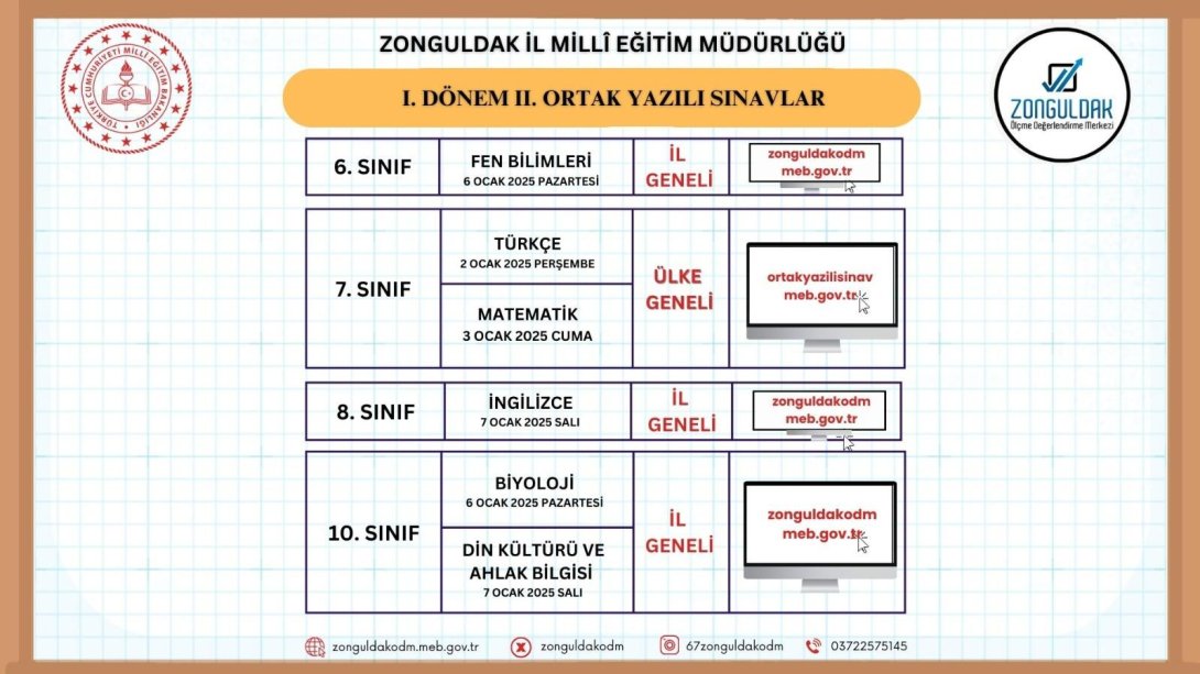 I. Dönem II. Ortak Yazılı Sınav Tarihleri Belirlendi